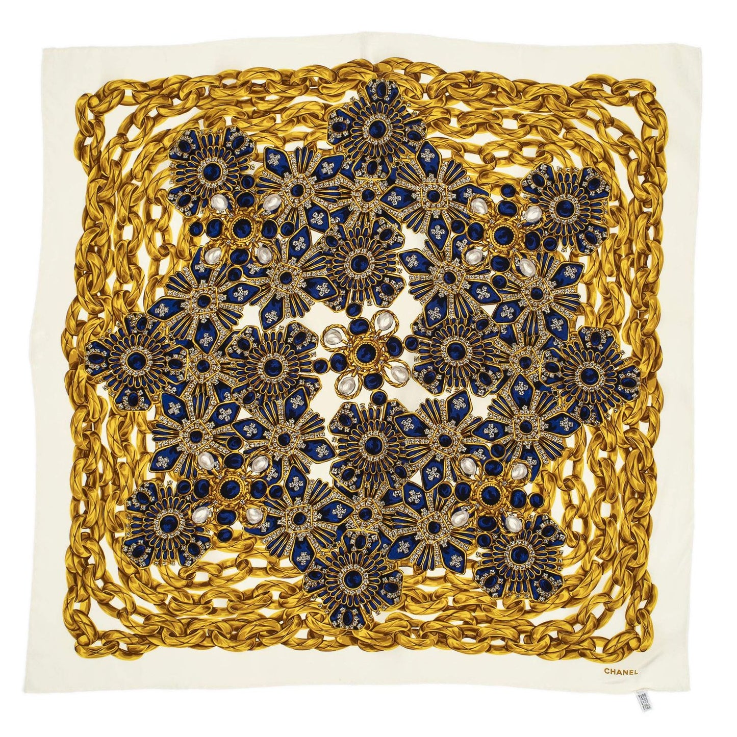 Chanel Scarf Royal Blue Gold Twill Silk — view 2