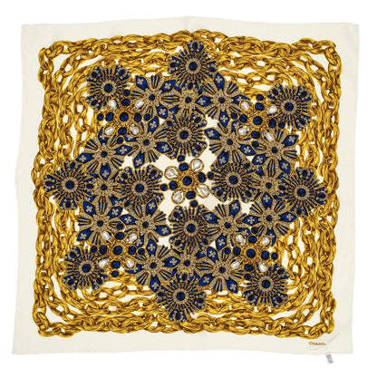 Chanel Scarf Royal Blue Gold Twill Silk — view 2