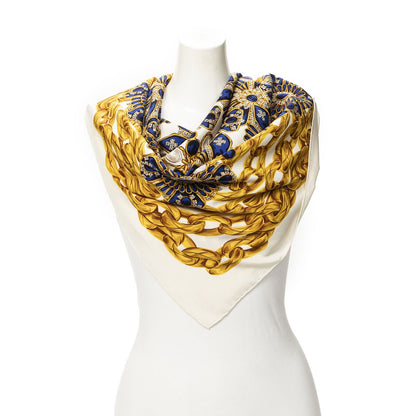 Chanel Scarf Royal Blue Gold Twill Silk