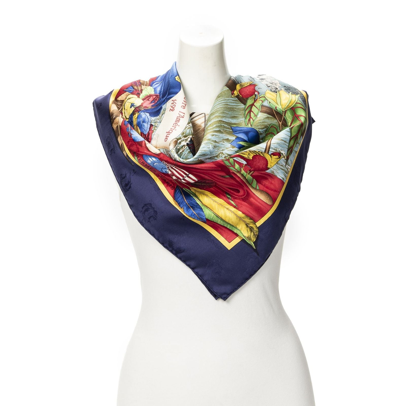 Hermes Scarf Blue Red Green 100% Jacquard Silk