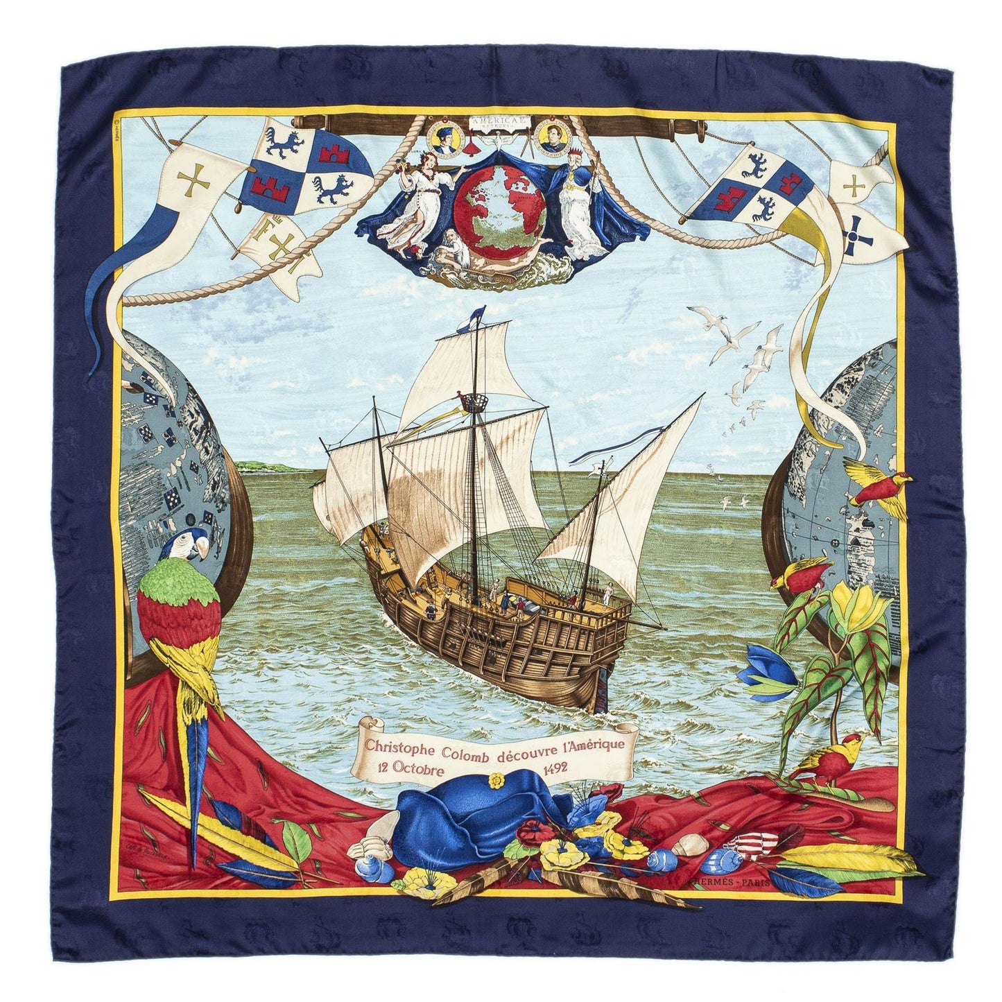 Hermes Scarf Blue Red Green 100% Jacquard Silk — view 2