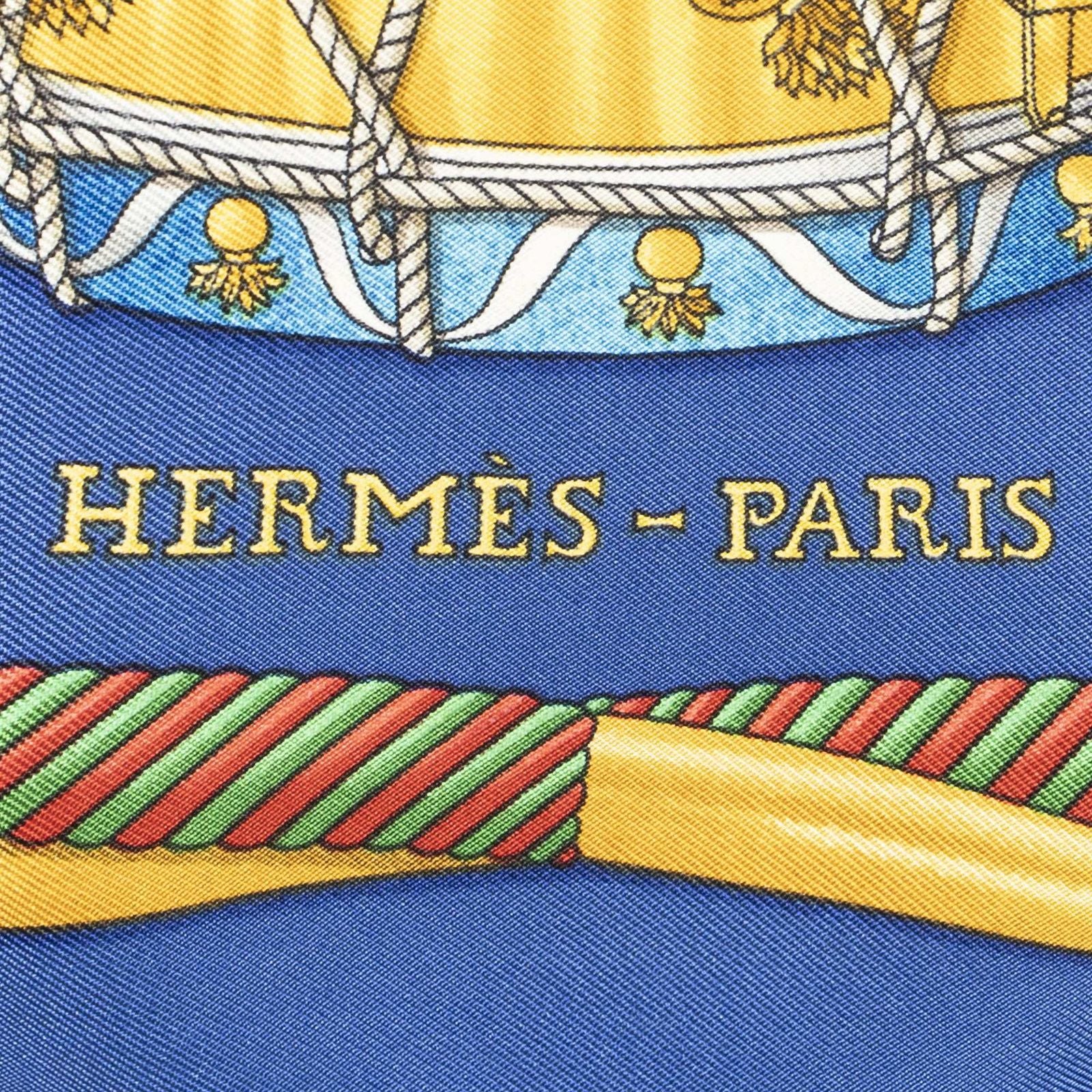 Hermes Scarf Blue Gold Silk — view 4