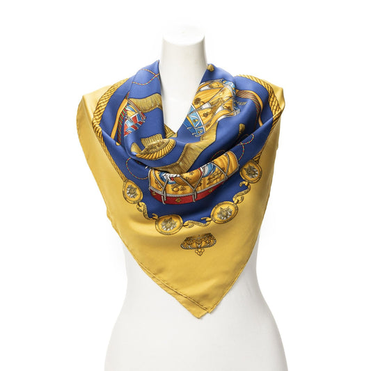 Hermes Scarf Blue Gold Silk