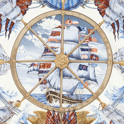Hermes Scarf Ivory Light Blue Brown Silk — view 3