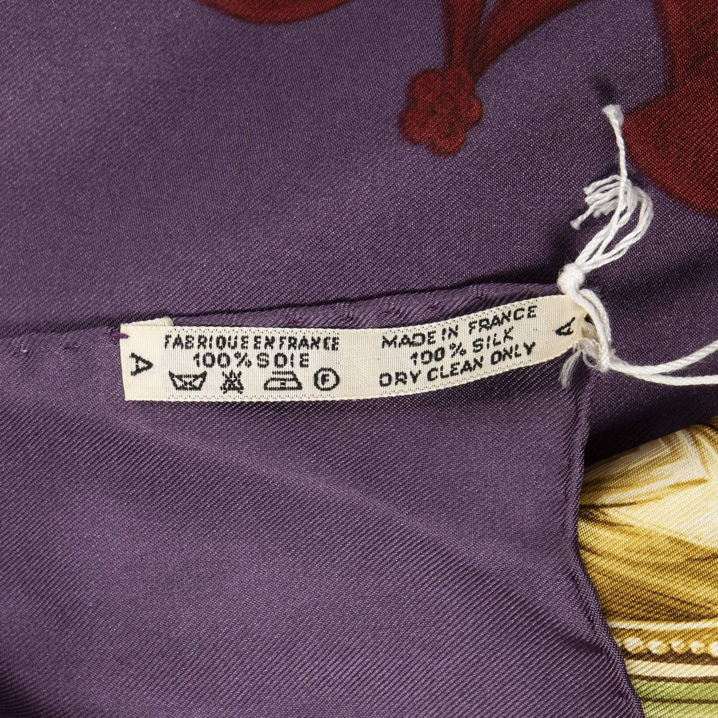 Hermes Scarf Purple Red 100% Gold Twill Silk — view 5