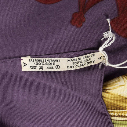Hermes Scarf Purple Red 100% Gold Twill Silk — view 5