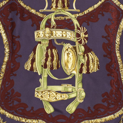Hermes Scarf Purple Red 100% Gold Twill Silk — view 3
