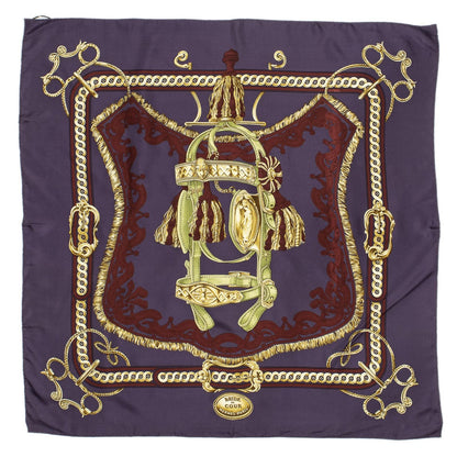 Hermes Scarf Purple Red 100% Gold Twill Silk — view 2
