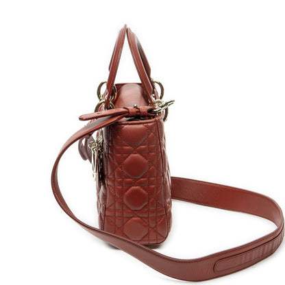 Dior Small Lady Dior Flap Red Canada Lambskin Leather Handbag — view 3