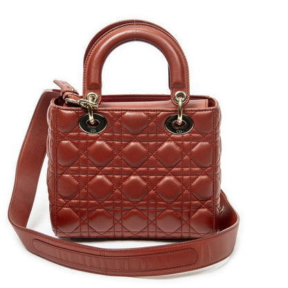 Dior Small Lady Dior Flap Red Canada Lambskin Leather Handbag — view 5