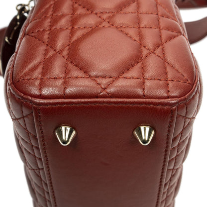 Dior Small Lady Dior Flap Red Canada Lambskin Leather Handbag — view 8