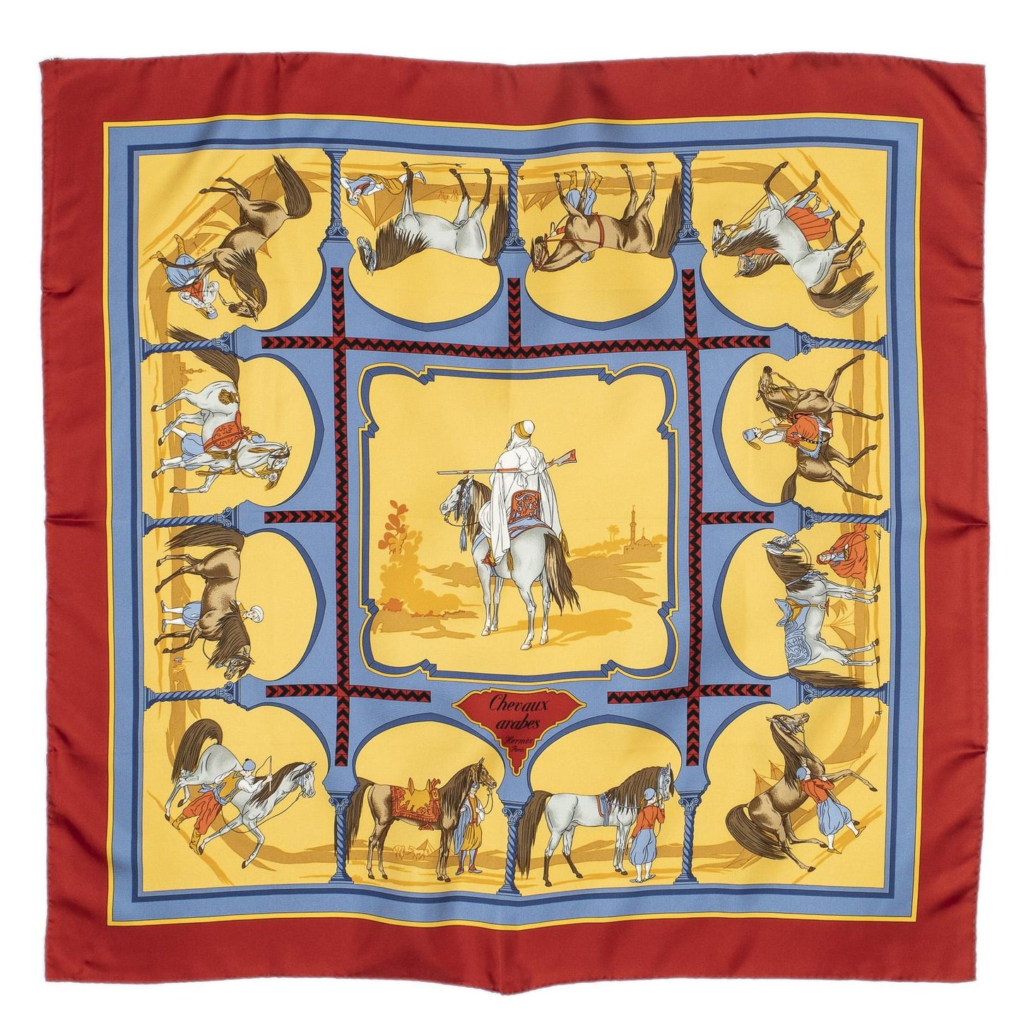 Hermes Scarf Red Orange Blue Silk — view 2