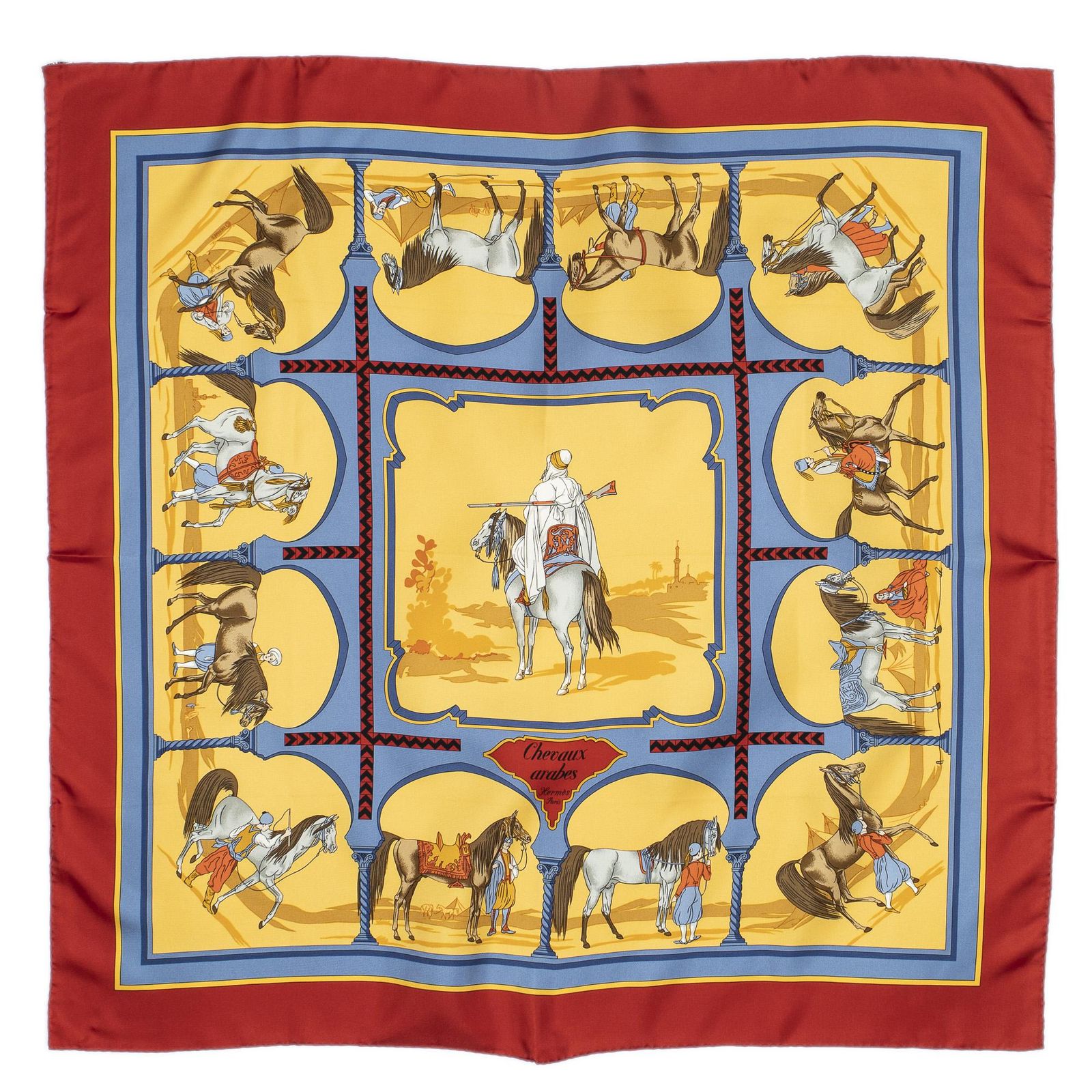 Hermes Scarf Red Orange Blue Silk — view 2