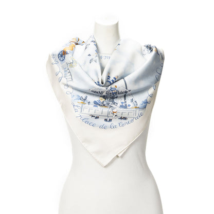 Hermes Scarf Ivory Light Blue Silk
