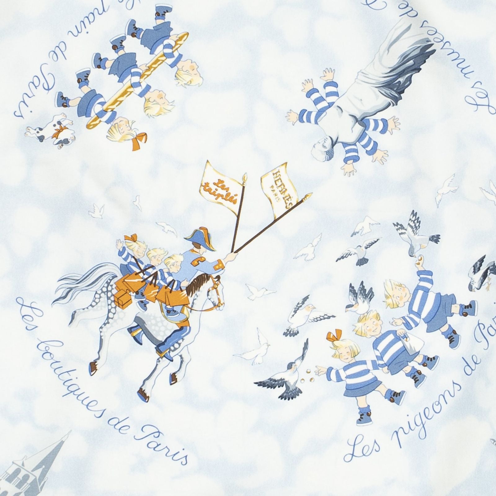 Hermes Scarf Ivory Light Blue Silk — view 3