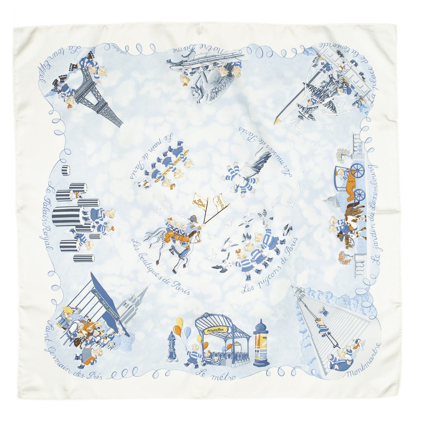 Hermes Scarf Ivory Light Blue Silk — view 2