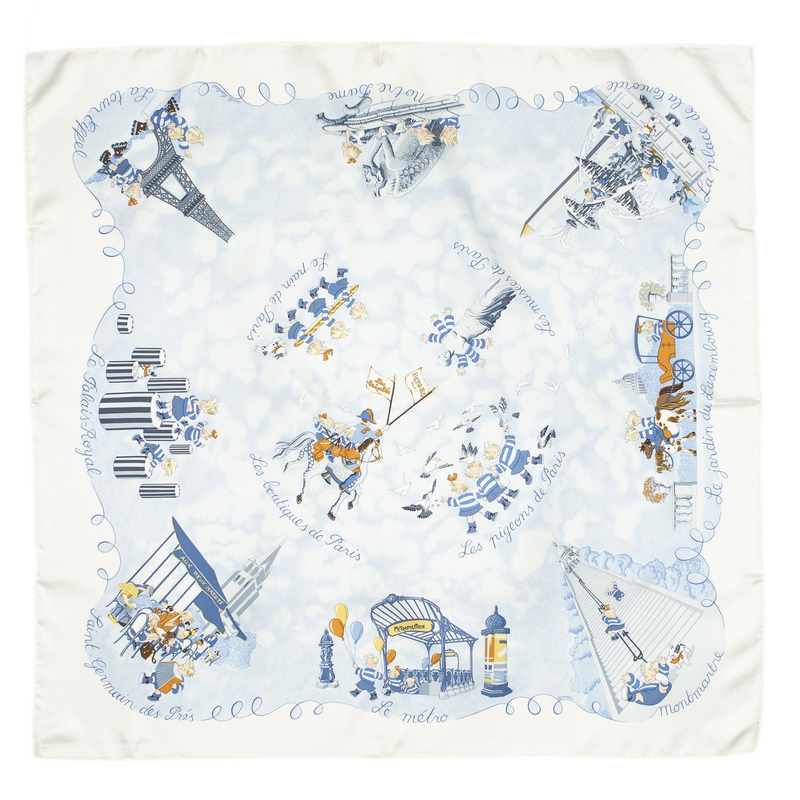Hermes Scarf Ivory Light Blue Silk — view 2