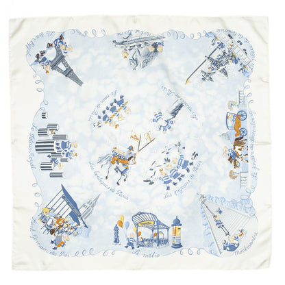 Hermes Scarf Ivory Light Blue Silk — view 2