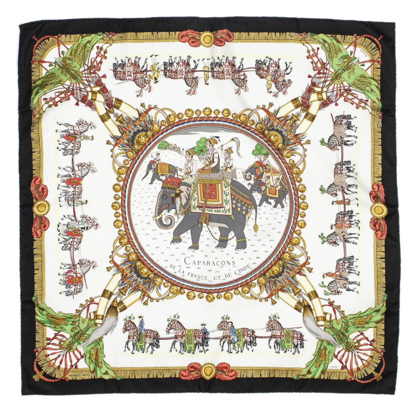 Hermes Scarf Black Red Green Silk — view 2