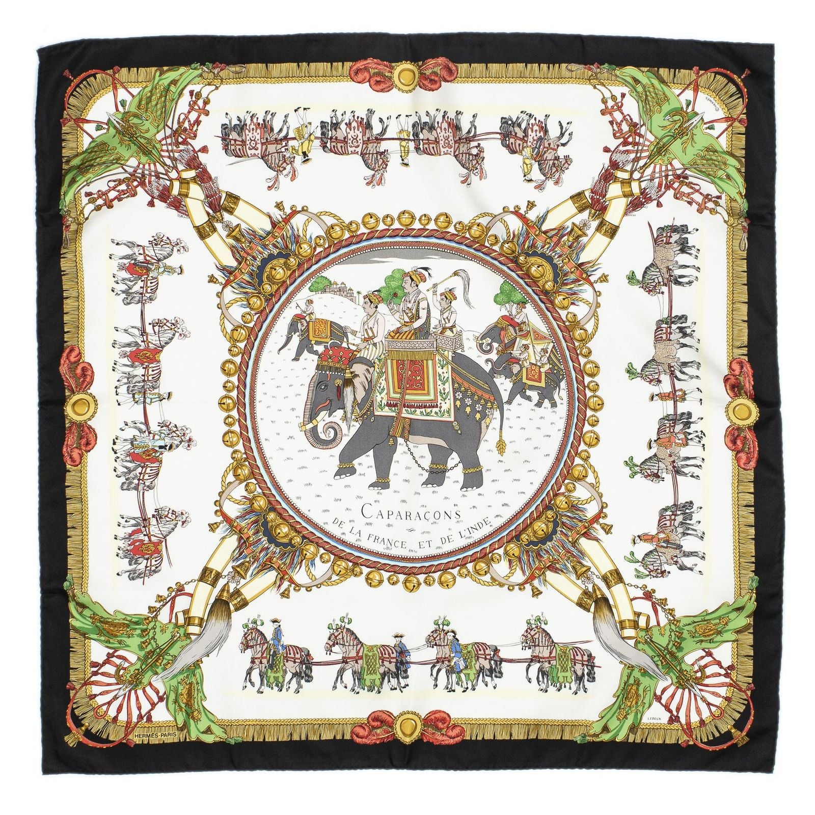 Hermes Scarf Black Red Green Silk — view 2