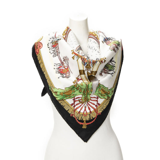 Hermes Scarf Black Red Green Silk