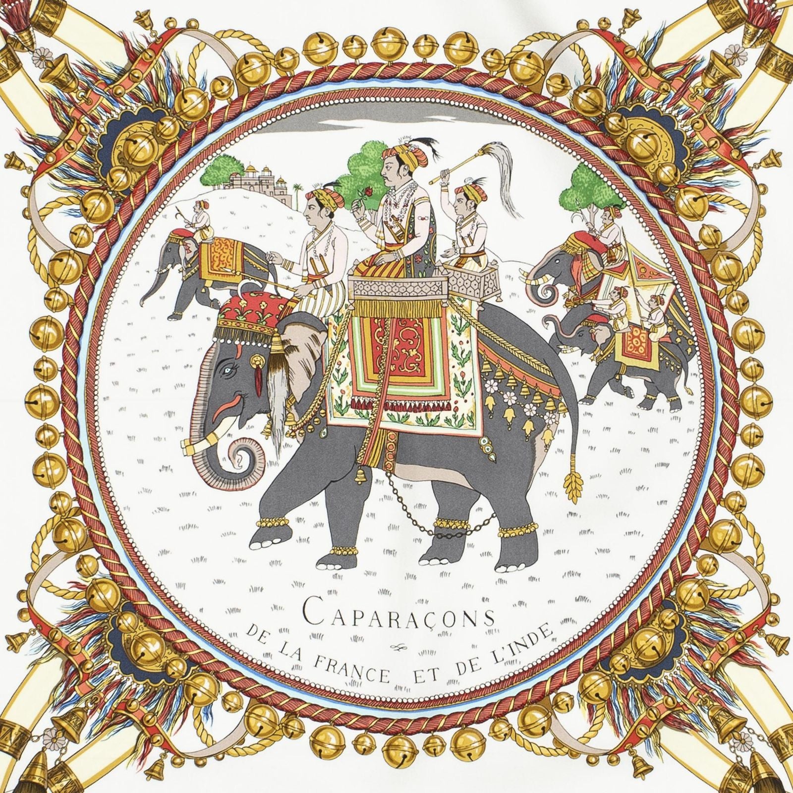 Hermes Scarf Black Red Green Silk — view 3