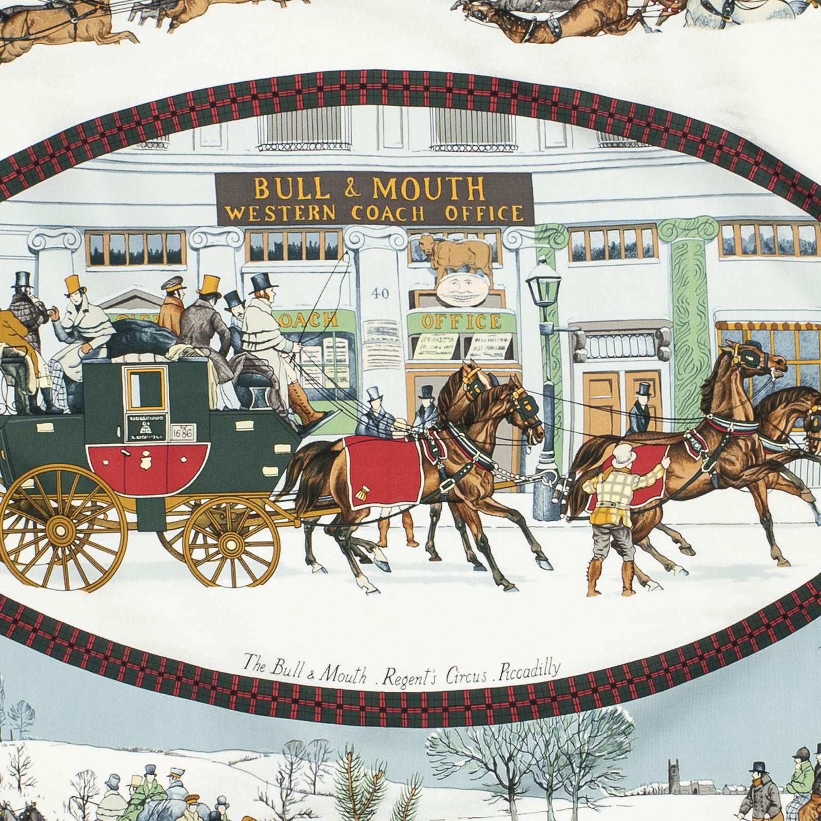 Hermes Scarf Red Ivory Green Silk — view 3