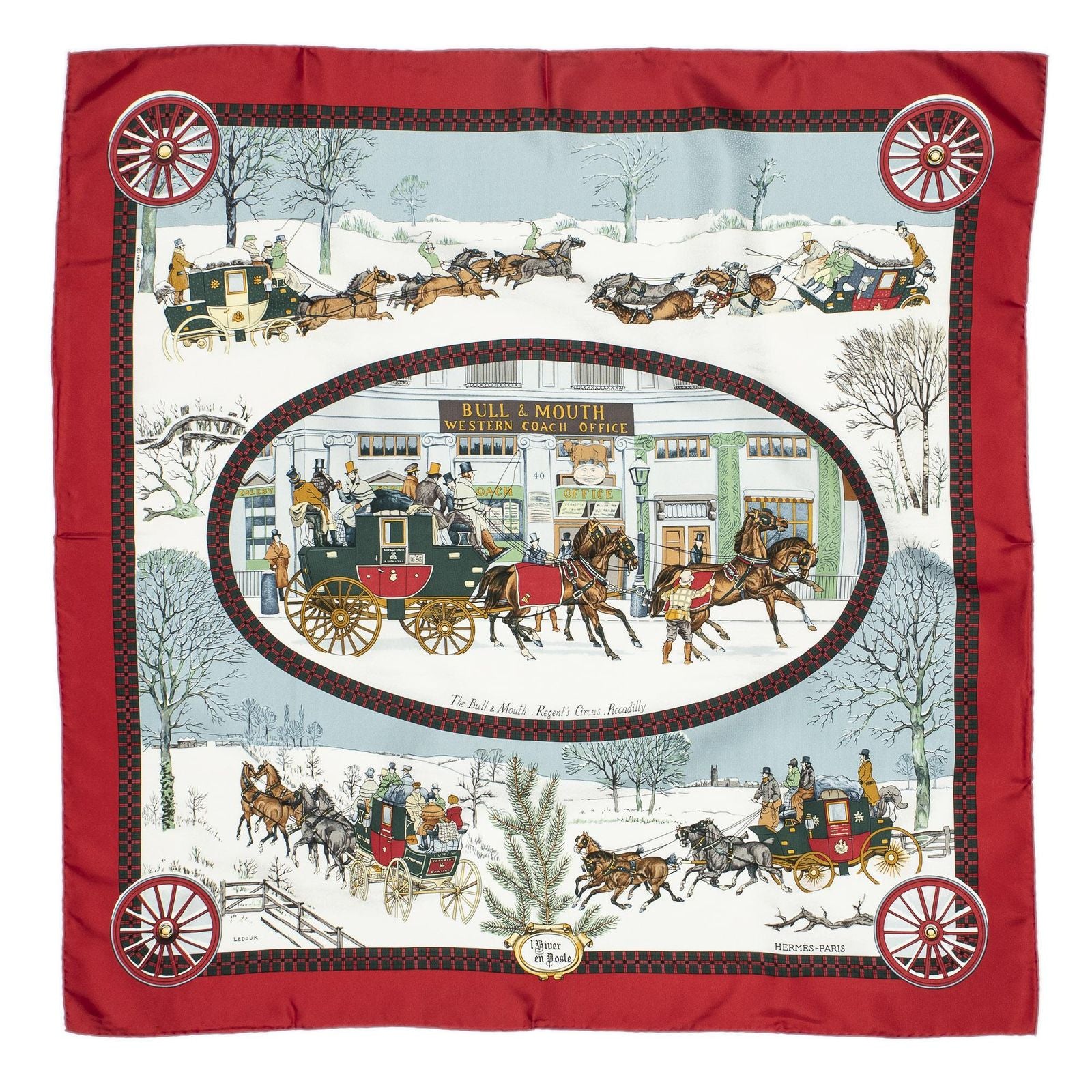 Hermes Scarf Red Ivory Green Silk — view 2