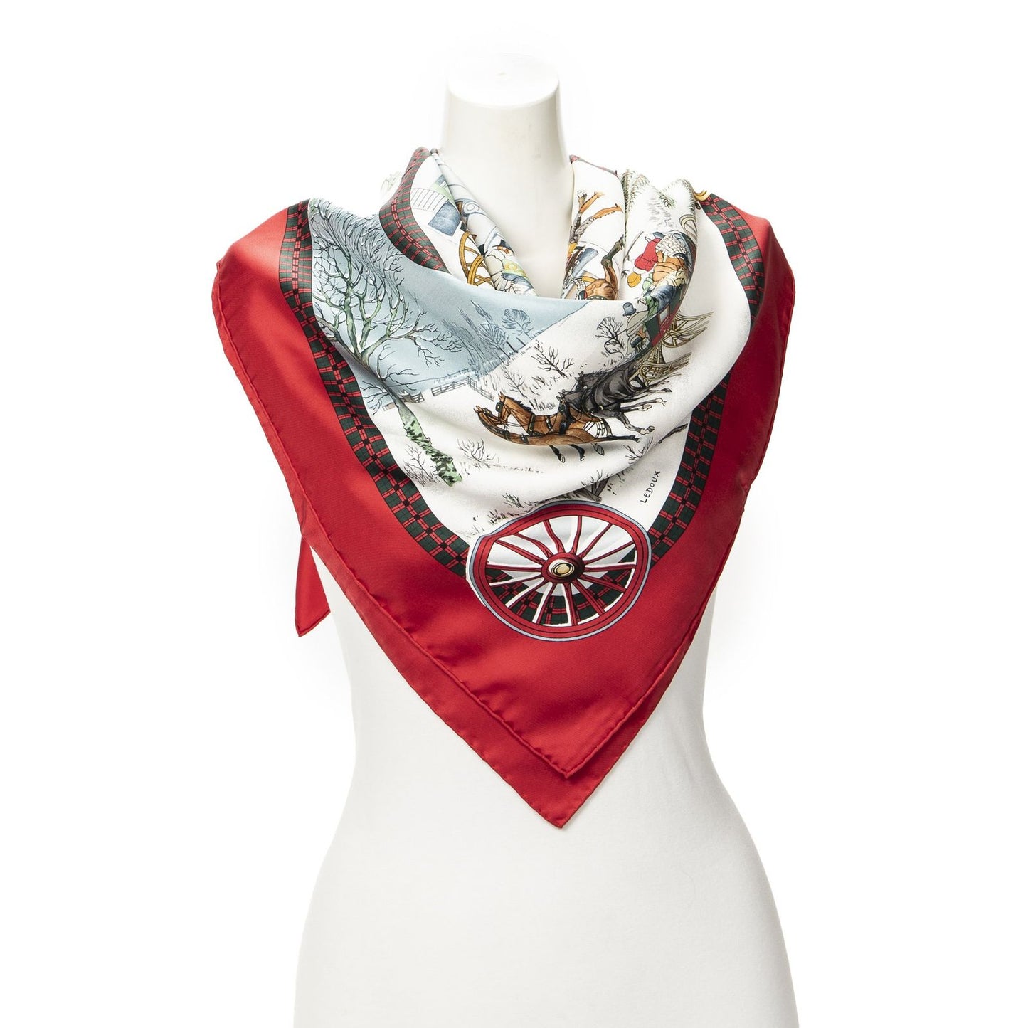 Hermes Scarf Red Ivory Green Silk