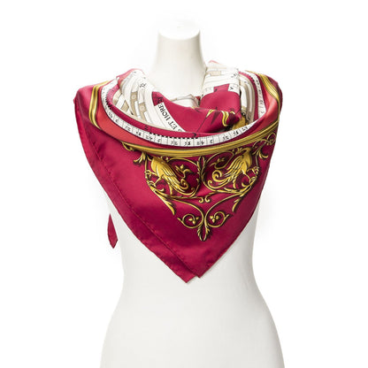 Hermes Scarf Burgundy 100% Gold Twill Silk