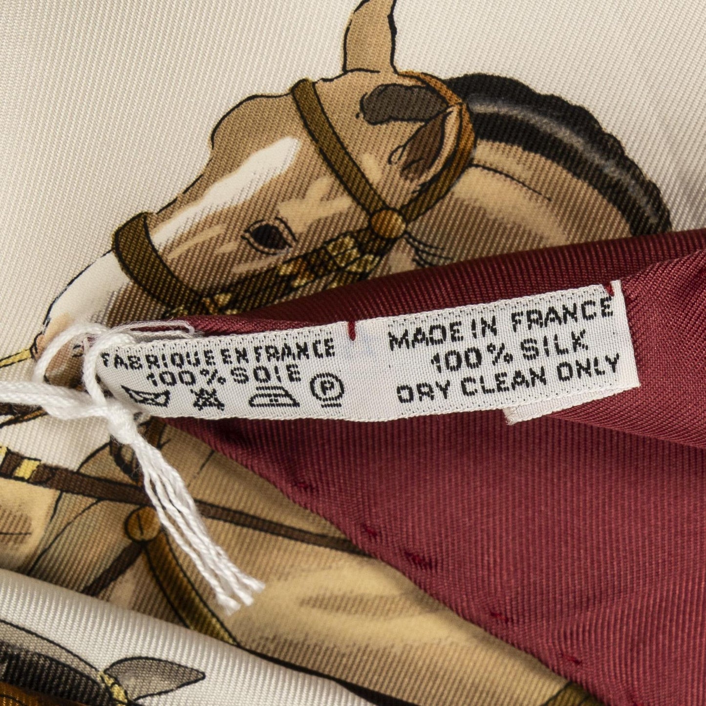 Hermes Scarf Maroon Brown 100% Gold Twill Silk — view 5