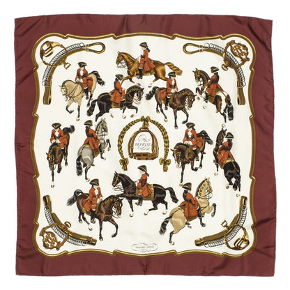 Hermes Scarf Maroon Brown 100% Gold Twill Silk — view 2