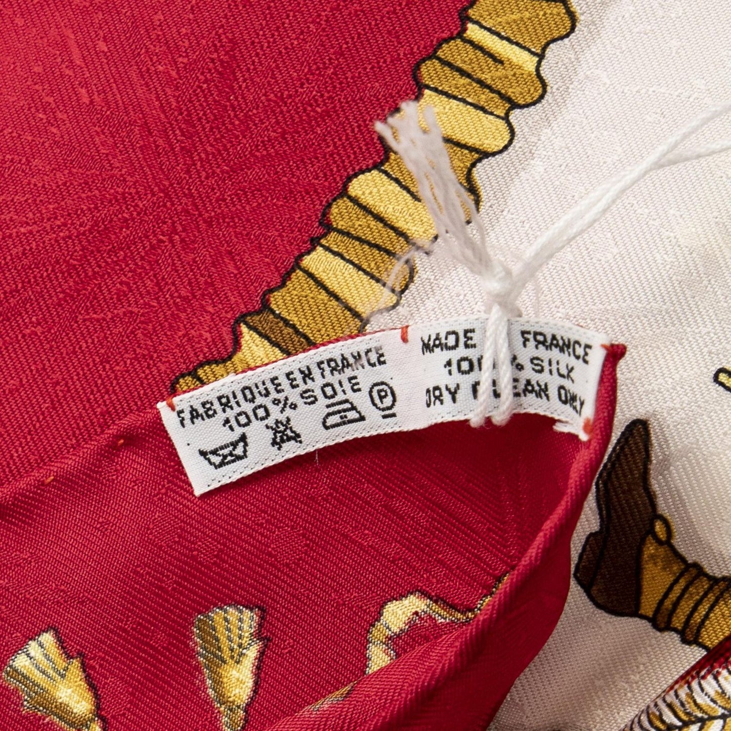 Hermes Scarf Red Ivory 100% Gold Jacquard Silk — view 5