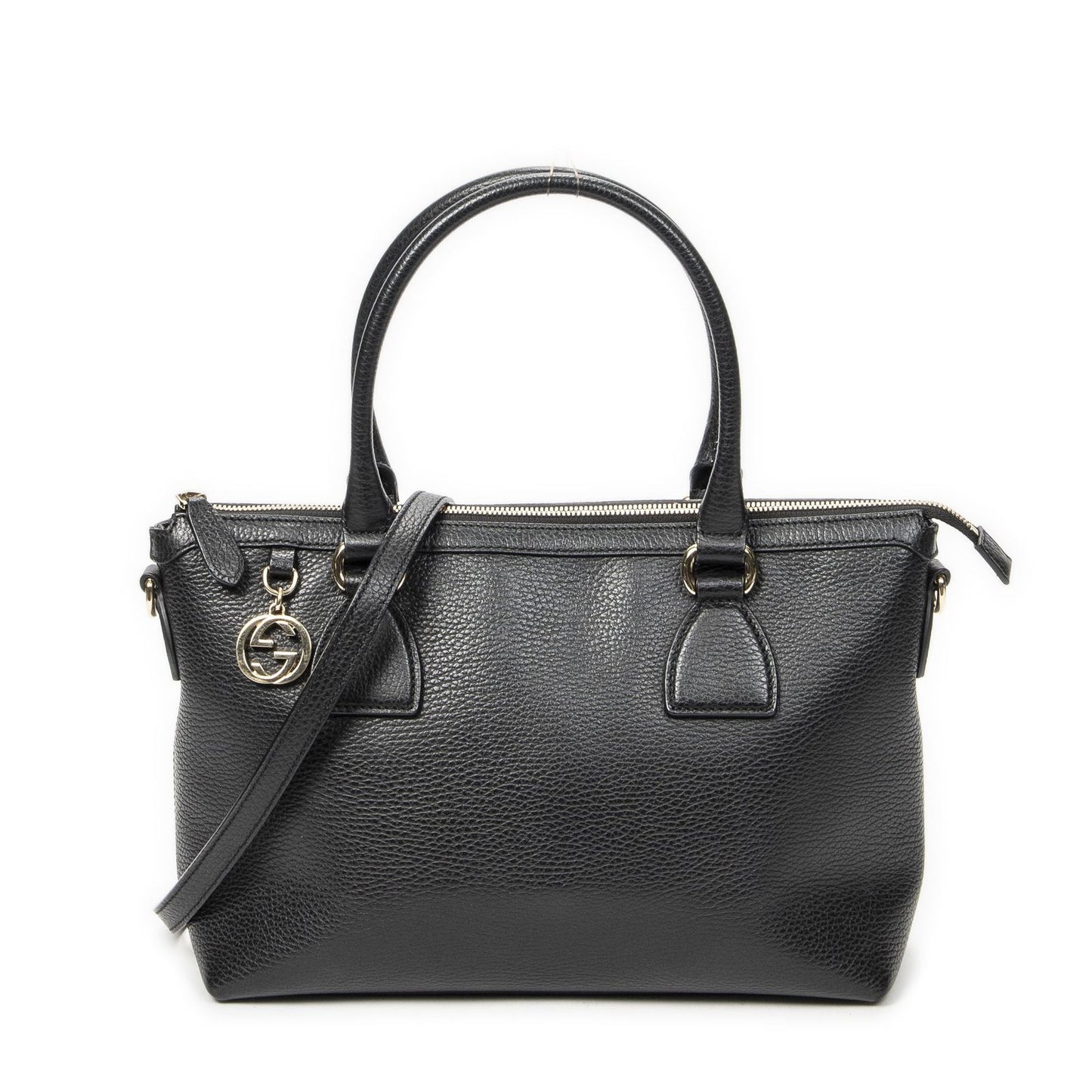 Gucci Convertible Zip Tote Black Gray Calfskin Leather