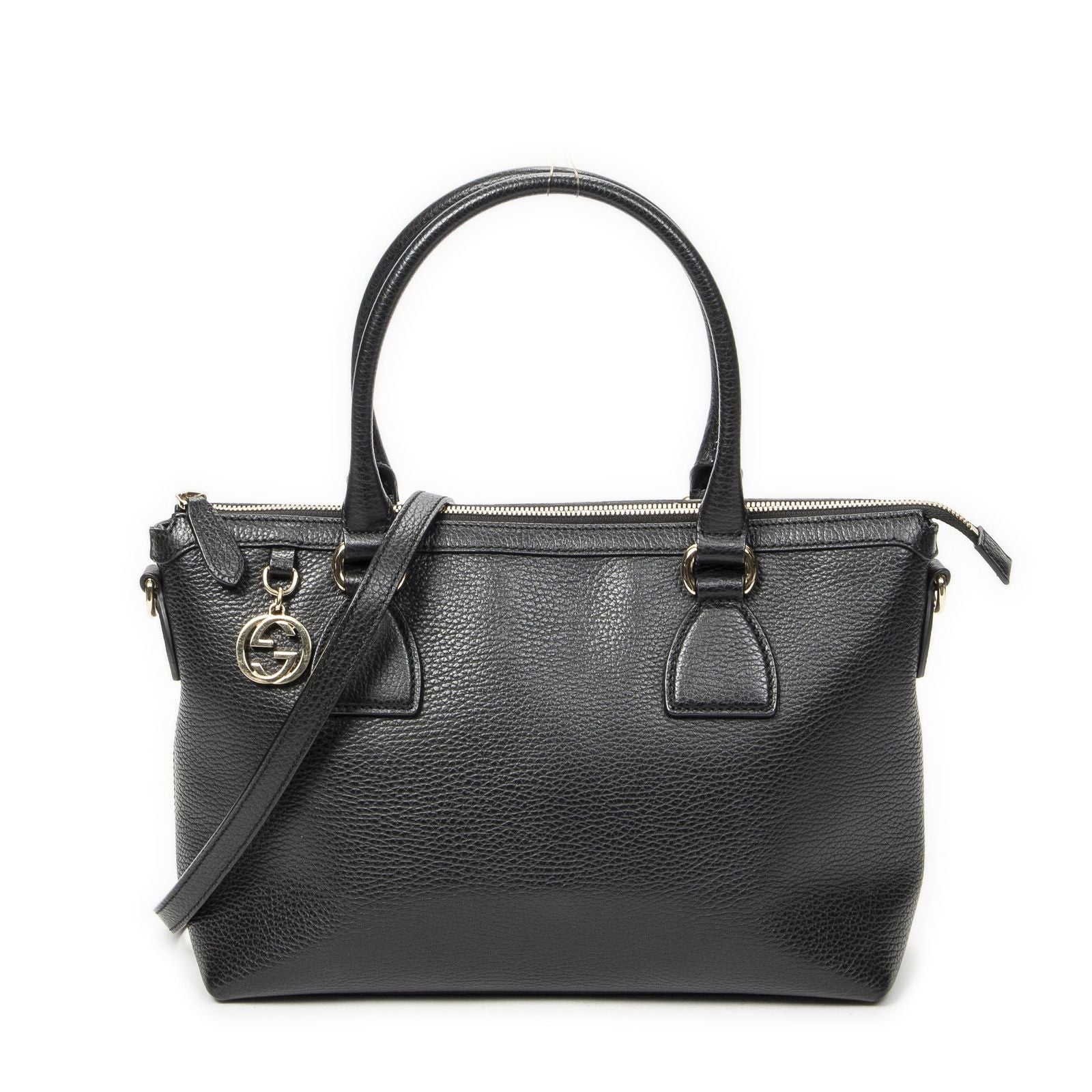 Gucci Convertible Zip Tote Black Gray Calfskin Leather