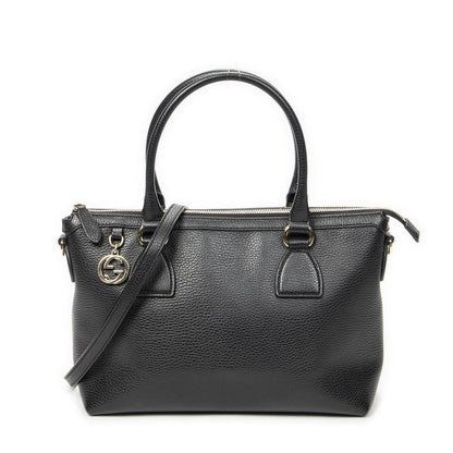 Gucci Convertible Zip Tote Black Gray Calfskin Leather