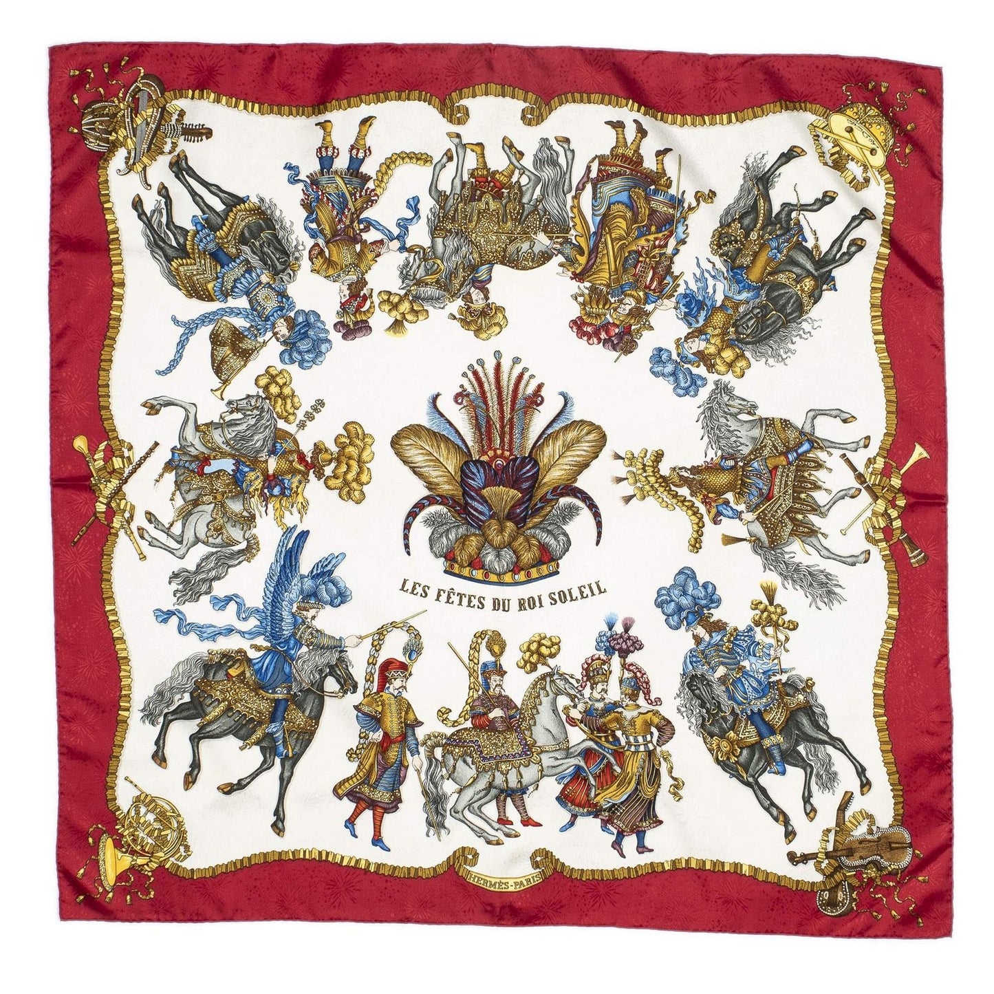 Hermes Scarf Red Ivory 100% Gold Jacquard Silk — view 2