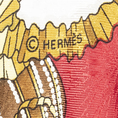 Hermes Scarf Red Ivory 100% Gold Jacquard Silk — view 4