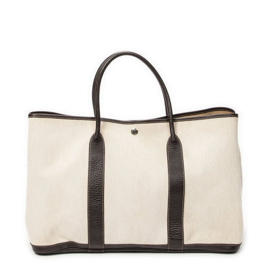 Hermes Garden Party Dark Brown Beige Toile