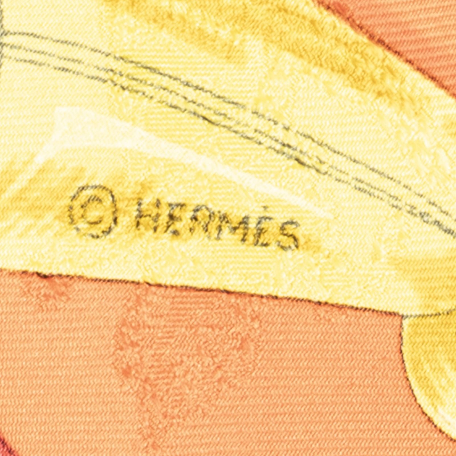 Hermes Scarf Red Yellow Green 100% Jacquard Silk — view 4