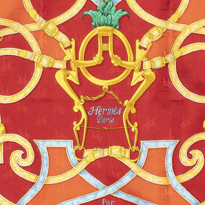 Hermes Scarf Red Yellow Green 100% Jacquard Silk — view 3