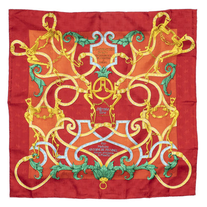 Hermes Scarf Red Yellow Green 100% Jacquard Silk — view 2