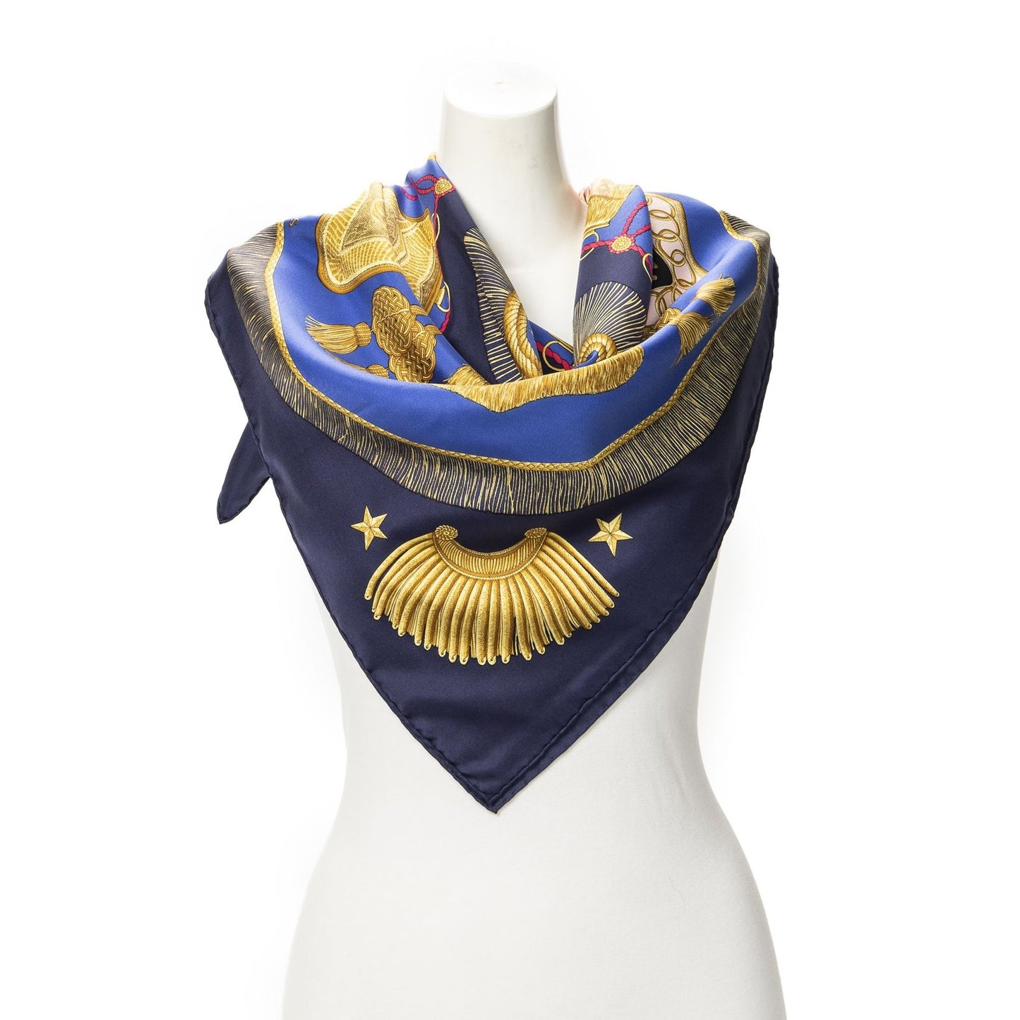 Hermes Scarf Blue Gold Red Silk