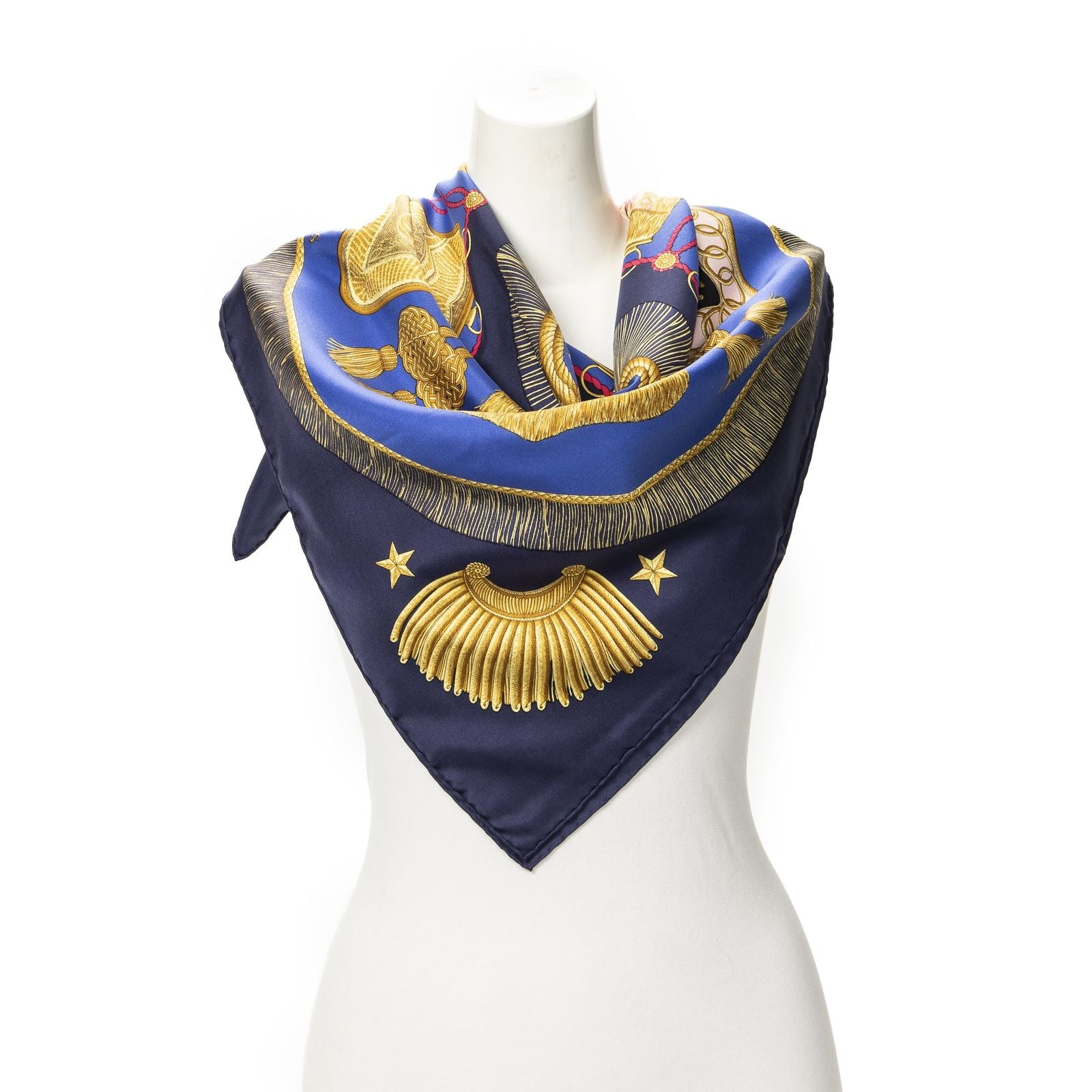 Hermes Scarf Blue Gold Red Silk