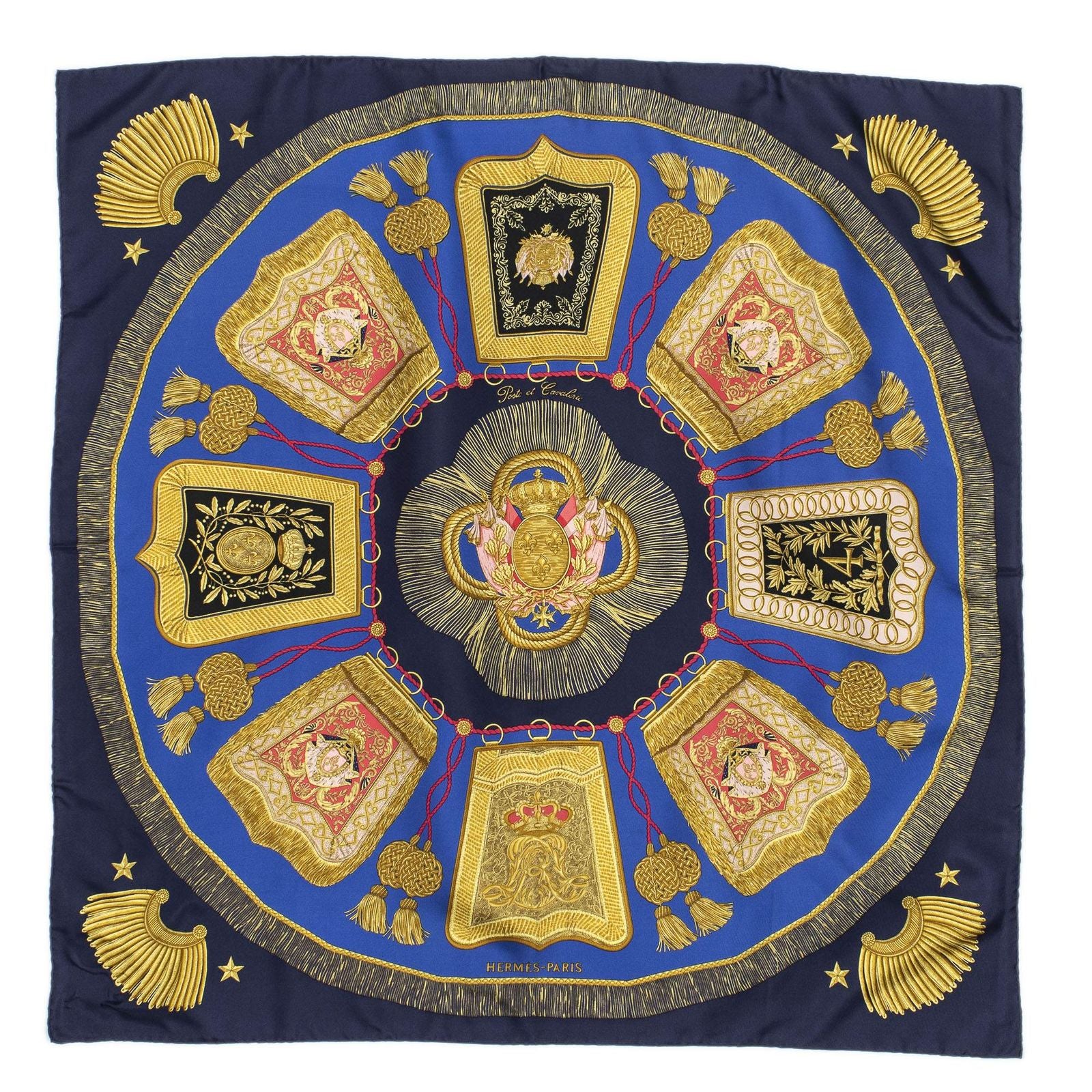 Hermes Scarf Blue Gold Red Silk — view 2