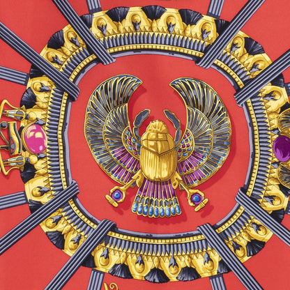 Hermes Scarf Red Gray 100% Gold Twill Silk — view 3