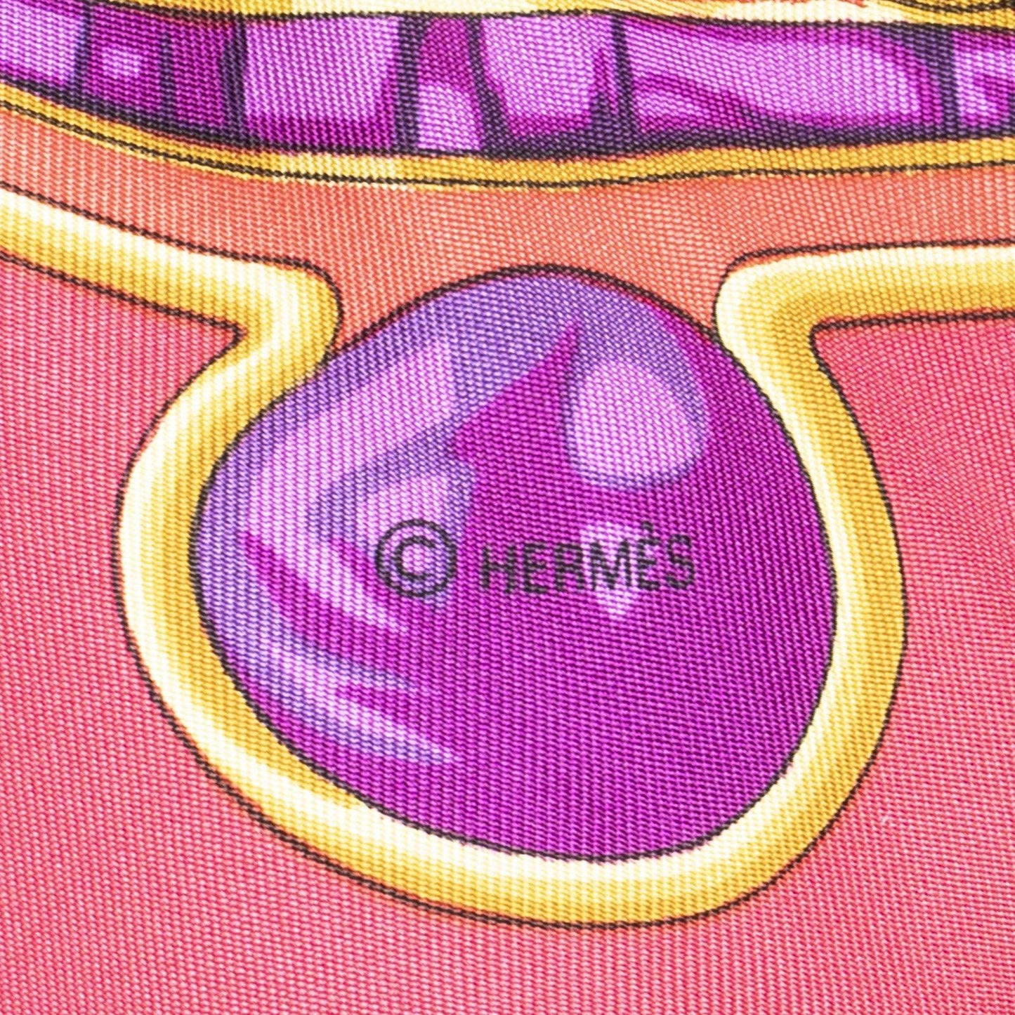 Hermes Scarf Red Gray 100% Gold Twill Silk — view 4