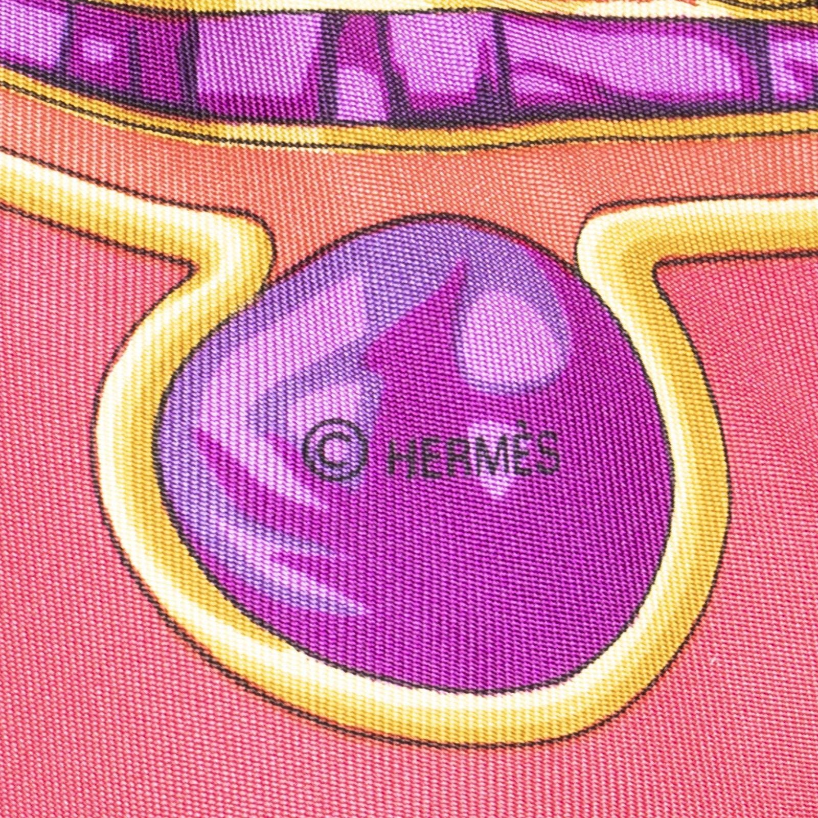 Hermes Scarf Red Gray 100% Gold Twill Silk — view 4