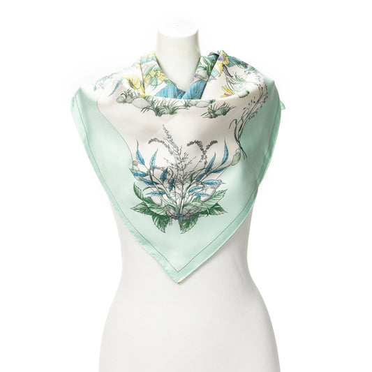 Hermes Scarf Light Green White Silk