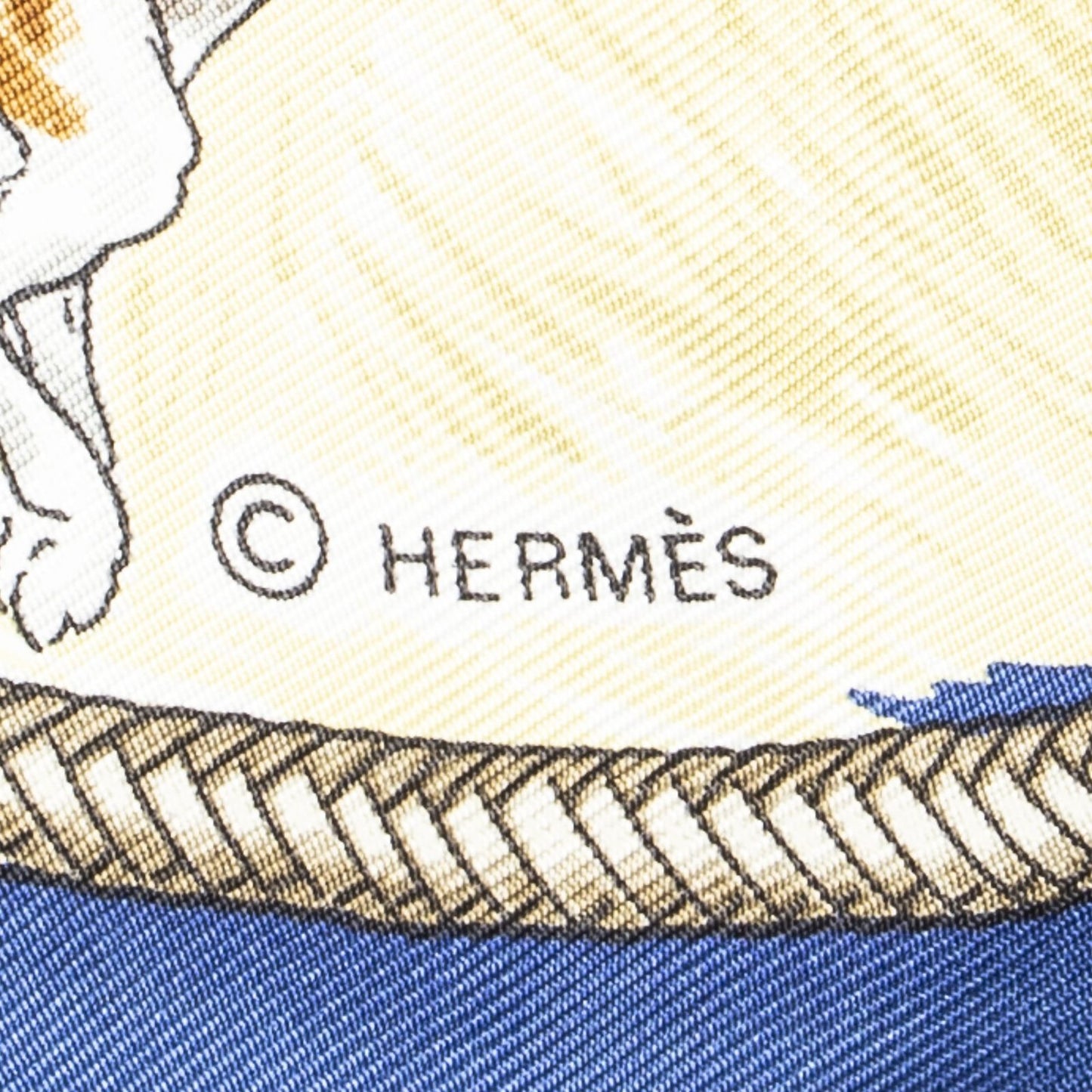 Hermes Scarf Navy Brown 100% Gold Twill Silk — view 4